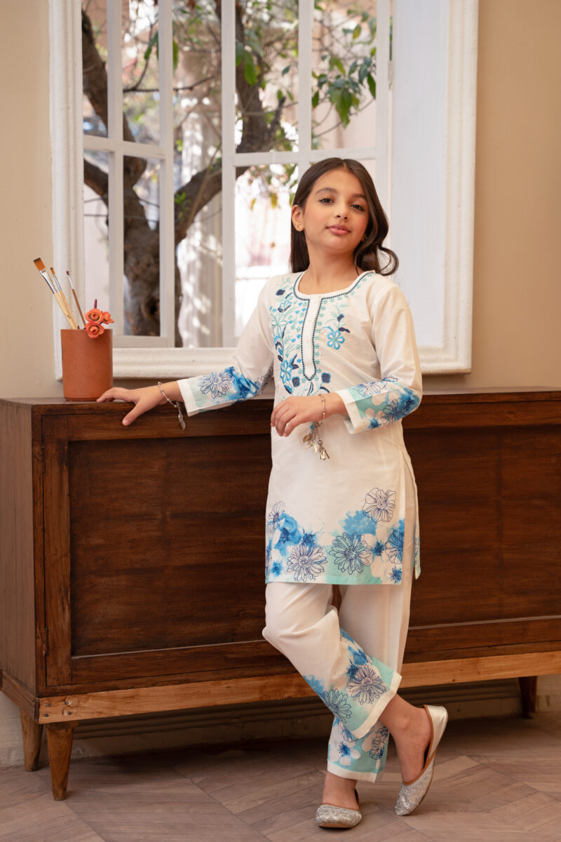 Sky Bloom – Floral Embroidered 2pc - Image 3