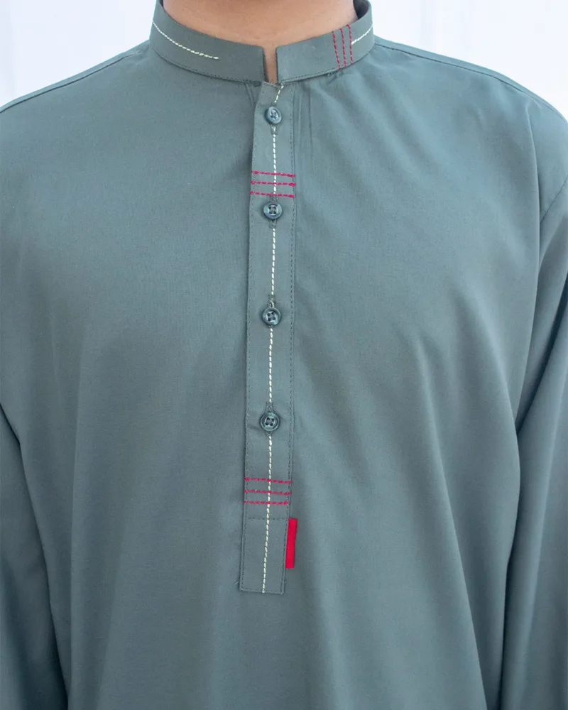 Classic Olive Kurta Trouser 2 Piece - Image 2